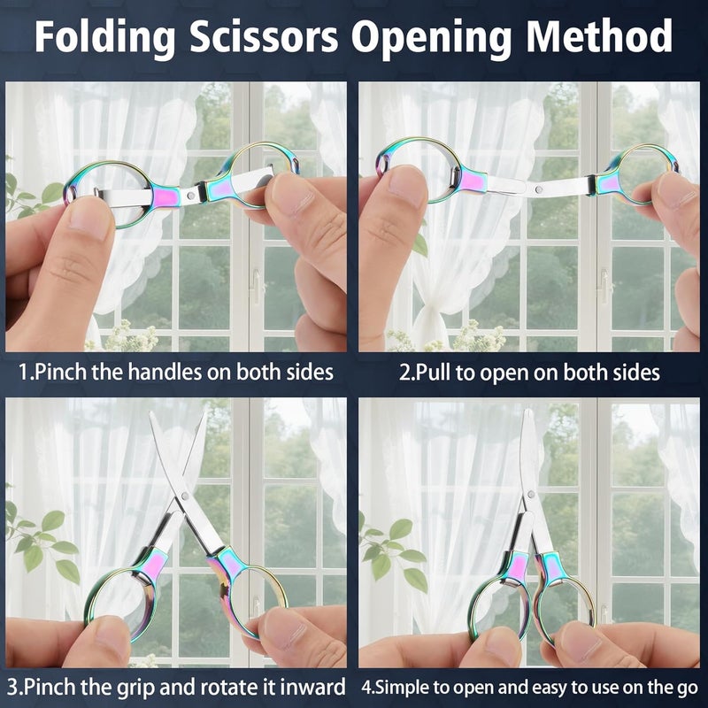 Hapdream 3 Pcs Folding Stainless Steel Portable Mini Badge Scissors with 3 Keychains, Safety Foldable Pocket Travel Small Scissors All Purpose for Nurse Accessories, Travel, Office, Craft, Sewing, Home (Color) - Image 4